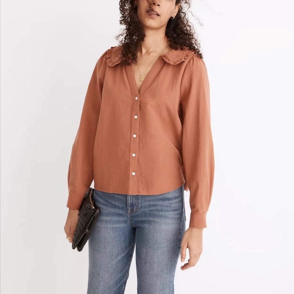 NWT Madewell Ruffle Collar Button-Up Shirt